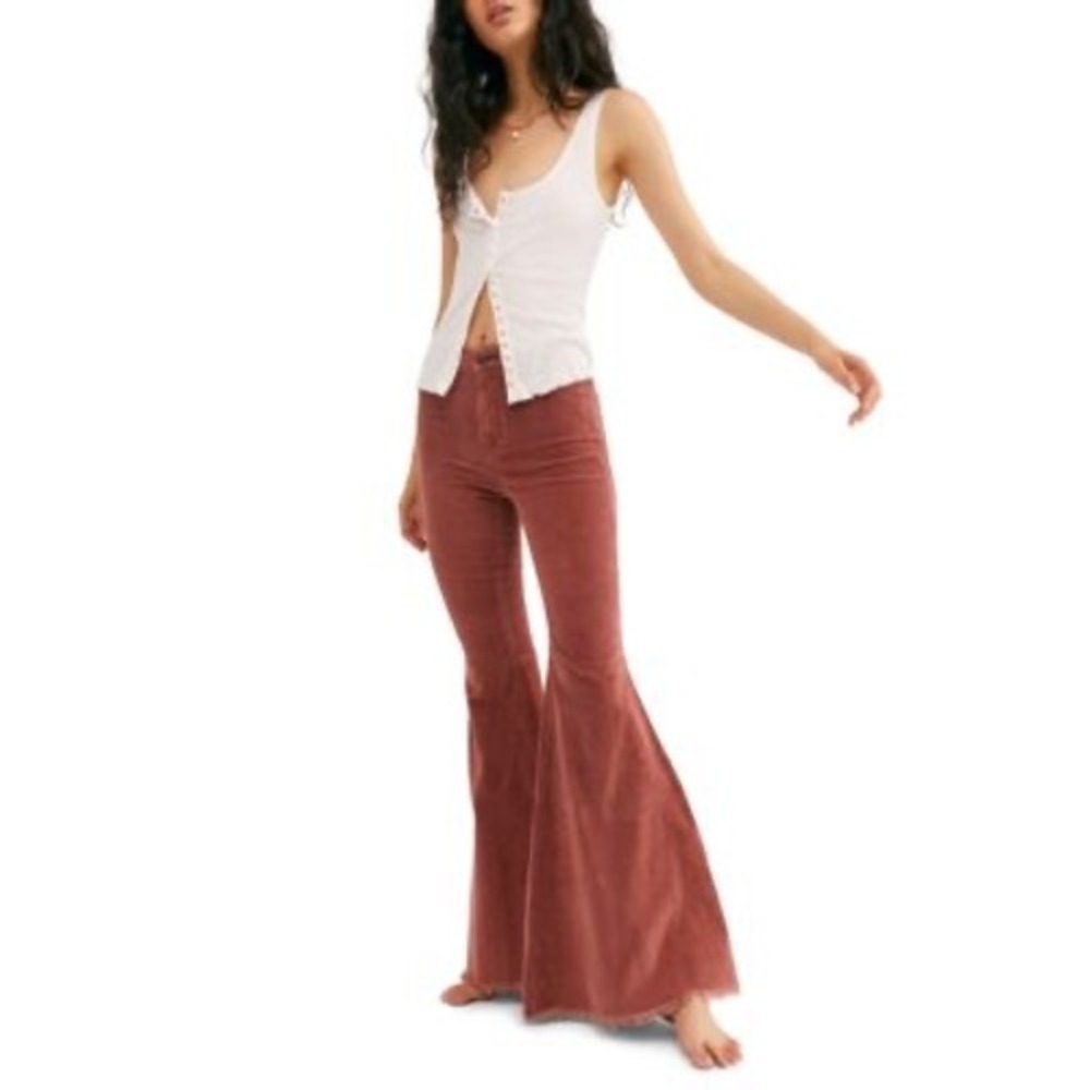 Free People Just Float On Flare Corduroy Pants Rust Brown Bell Bottom 27 OB61855 - Picture 9 of 9